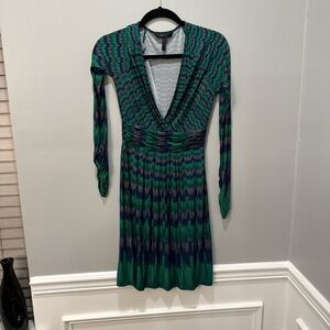 BCBGMaxAzria Green and Blue Patterned Dress